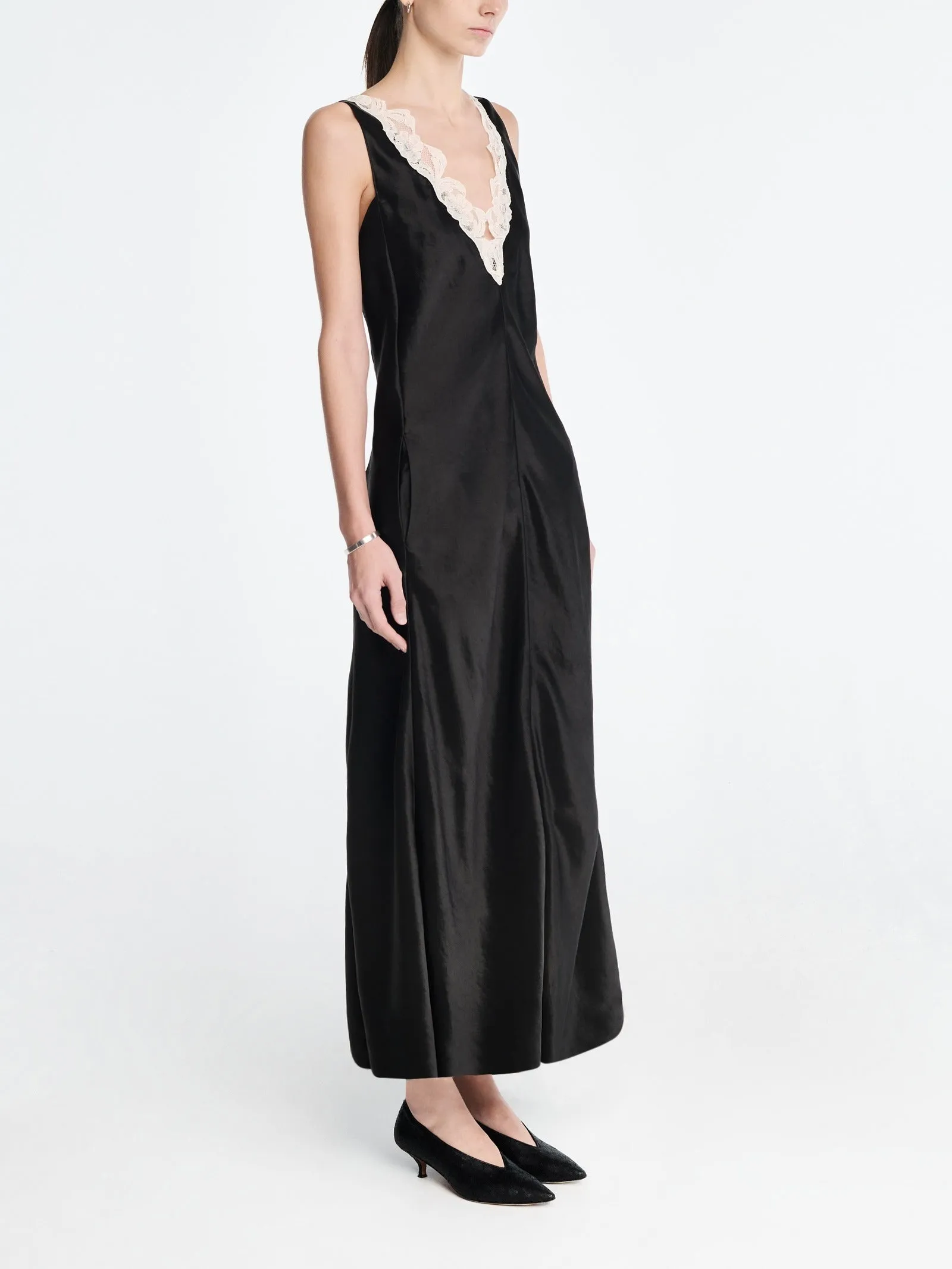 Lace V-Neck Dress in Black sold by MARIA McMANUS