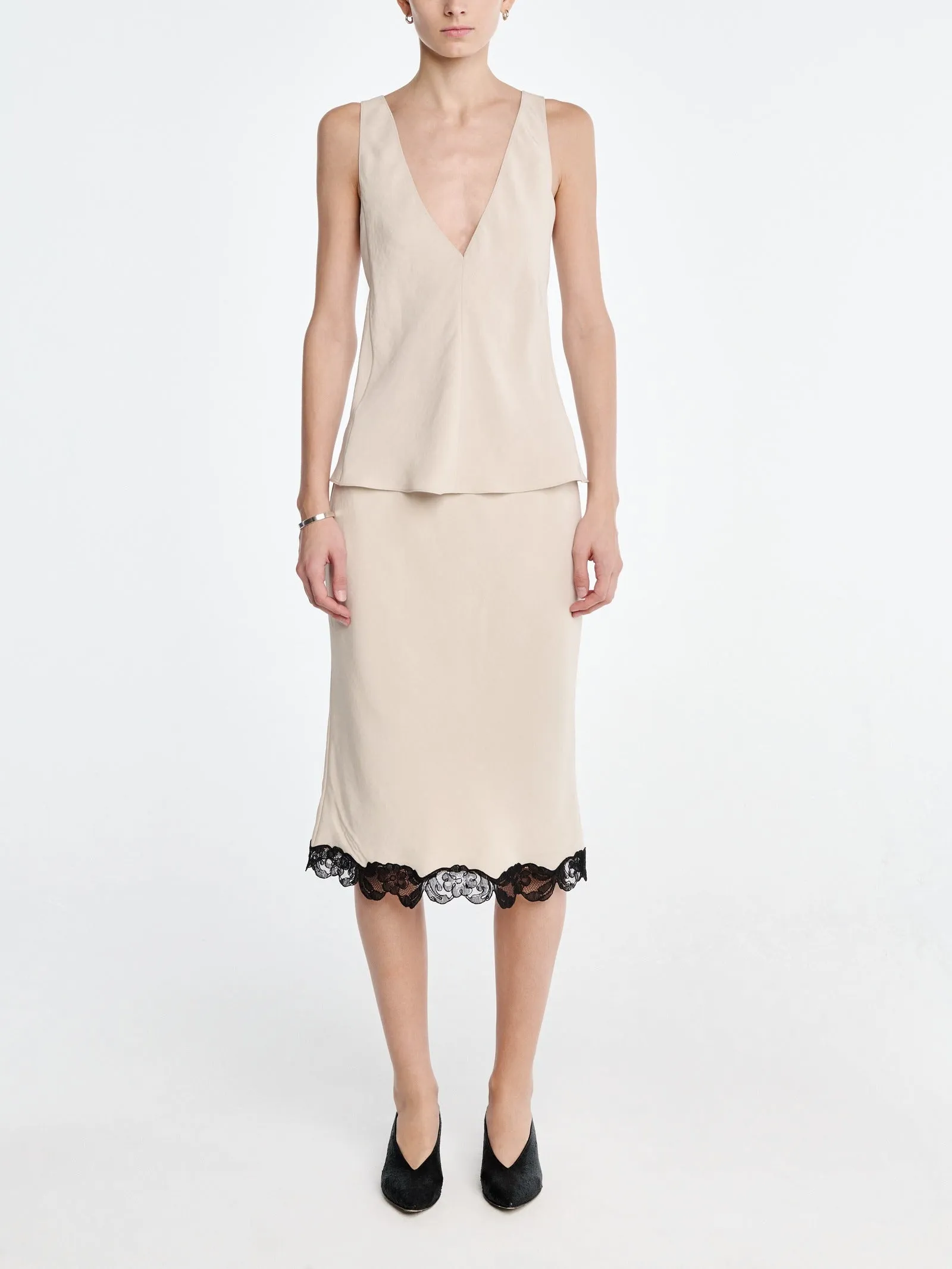 Bias Lace Skirt in Champagne sold by MARIA McMANUS