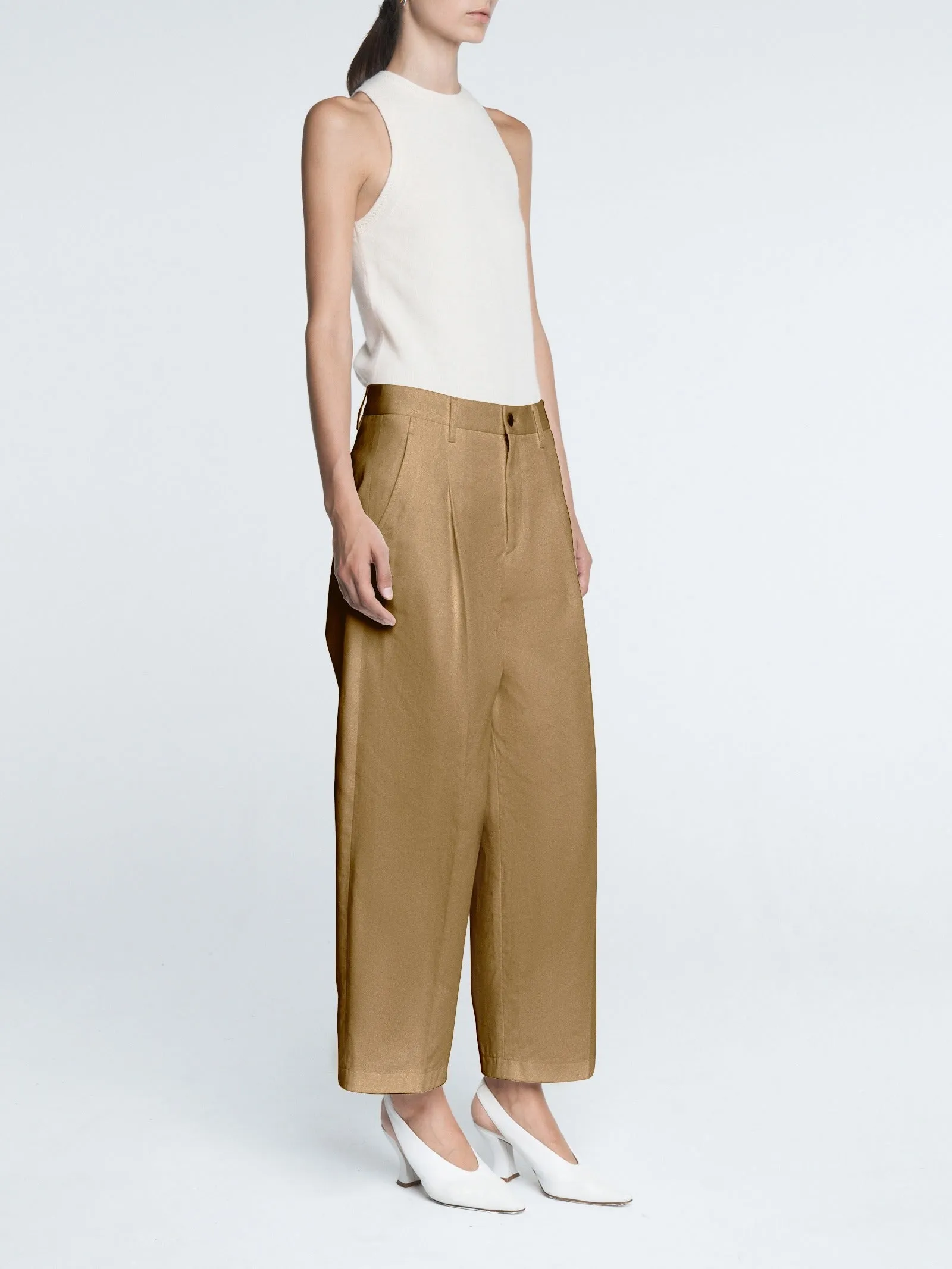 Pleat Front Trouser in Camel sold by MARIA McMANUS