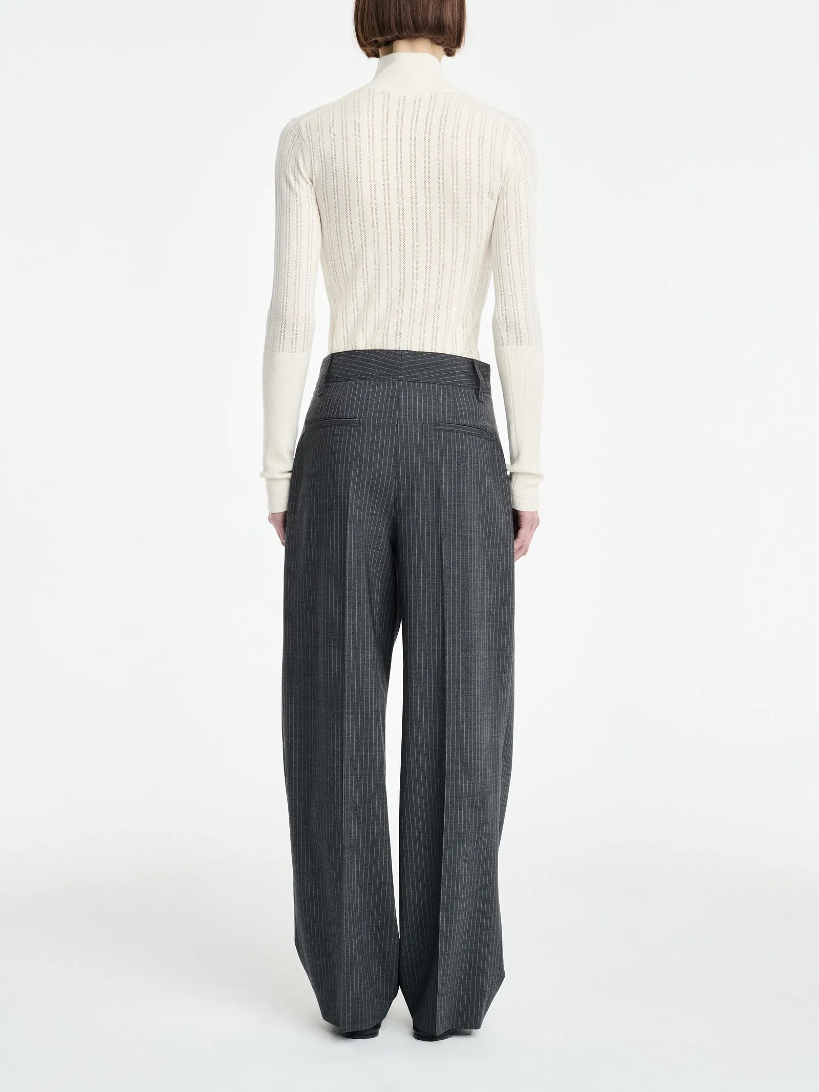 Single Pleat Front Trouser in Charcoal Stripe sold by MARIA McMANUS product image thumbnail 5