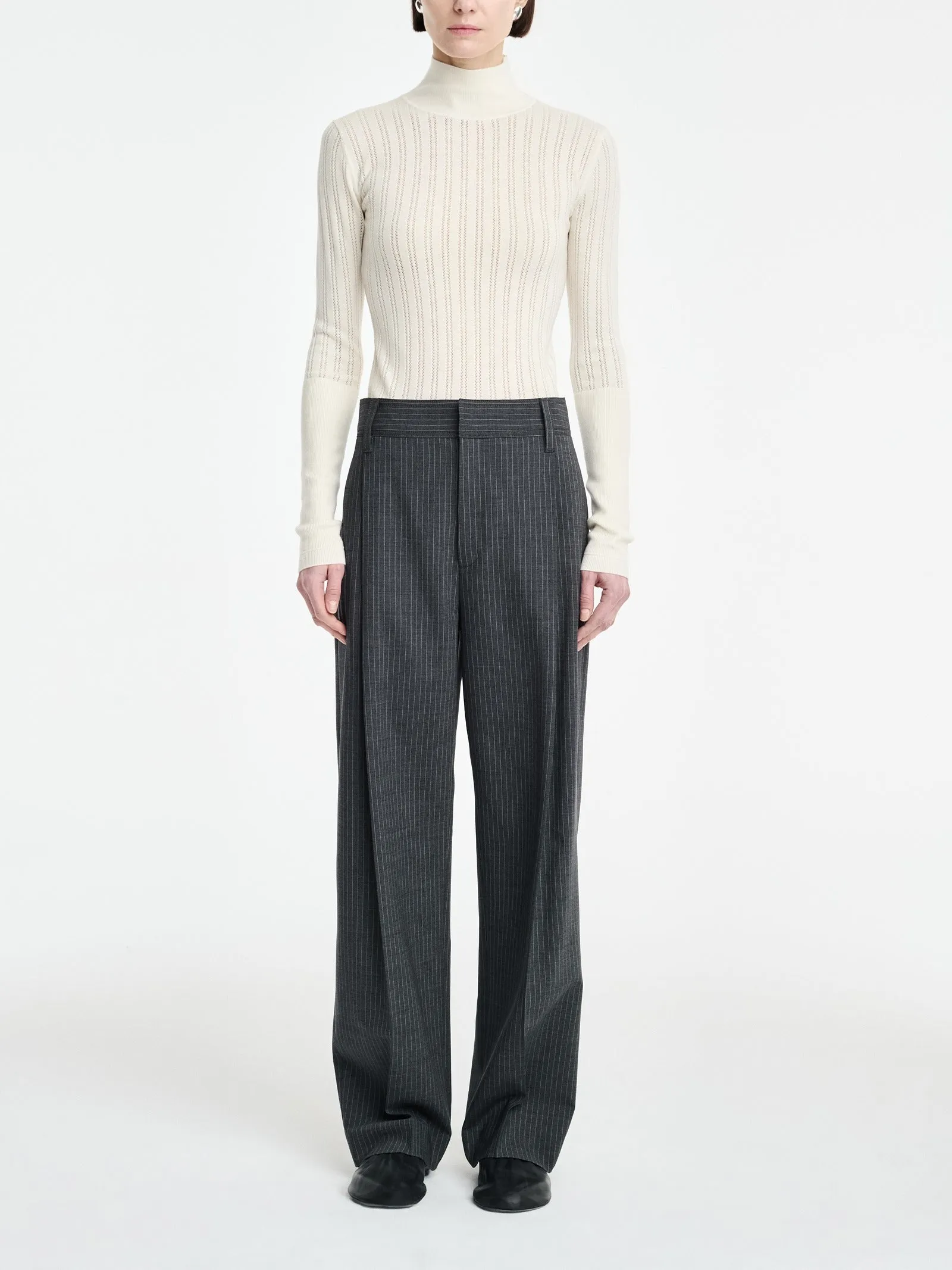 Single Pleat Front Trouser in Charcoal Stripe sold by MARIA McMANUS product image thumbnail 3