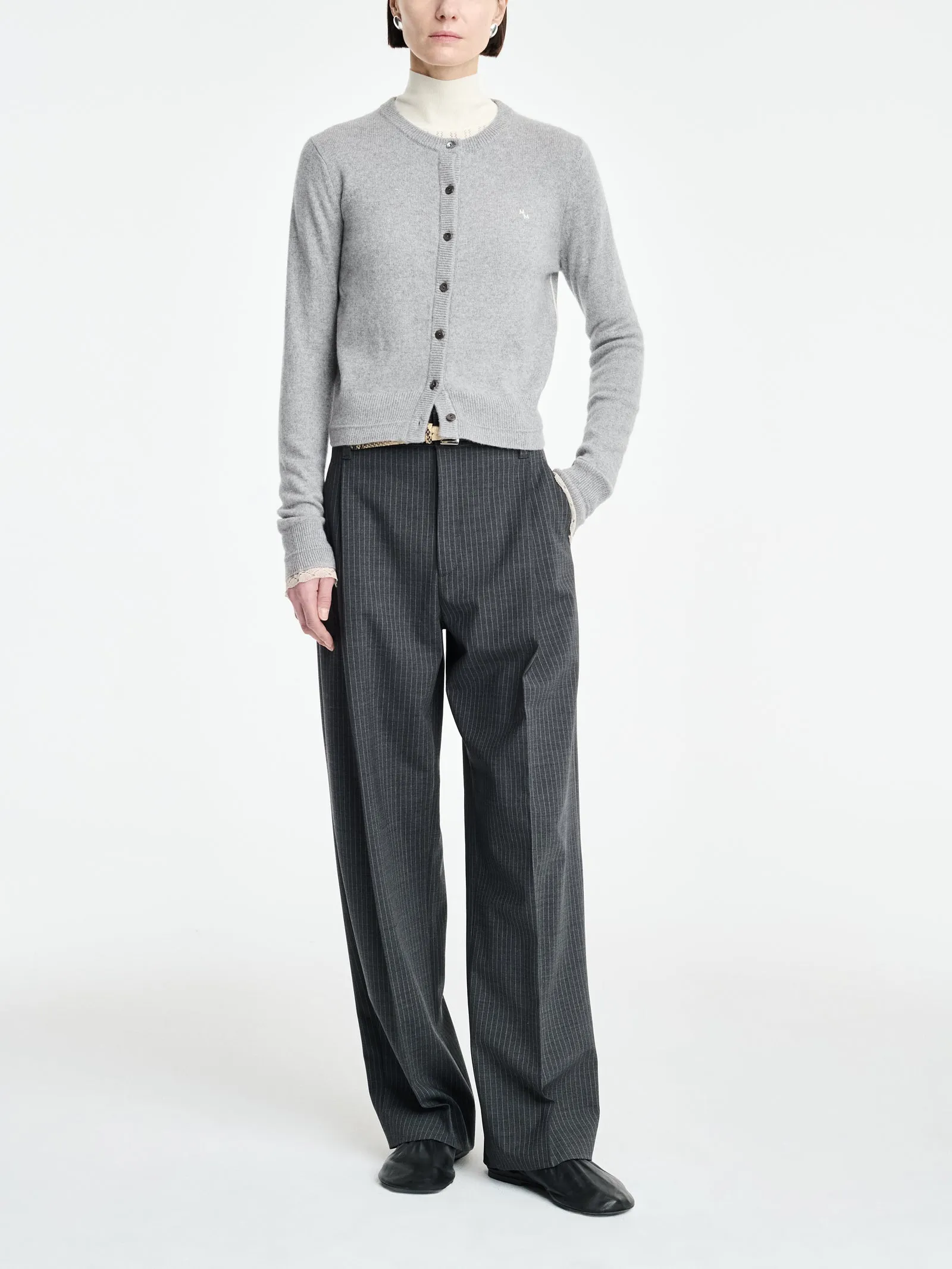 Single Pleat Front Trouser in Charcoal Stripe sold by MARIA McMANUS product image thumbnail 2