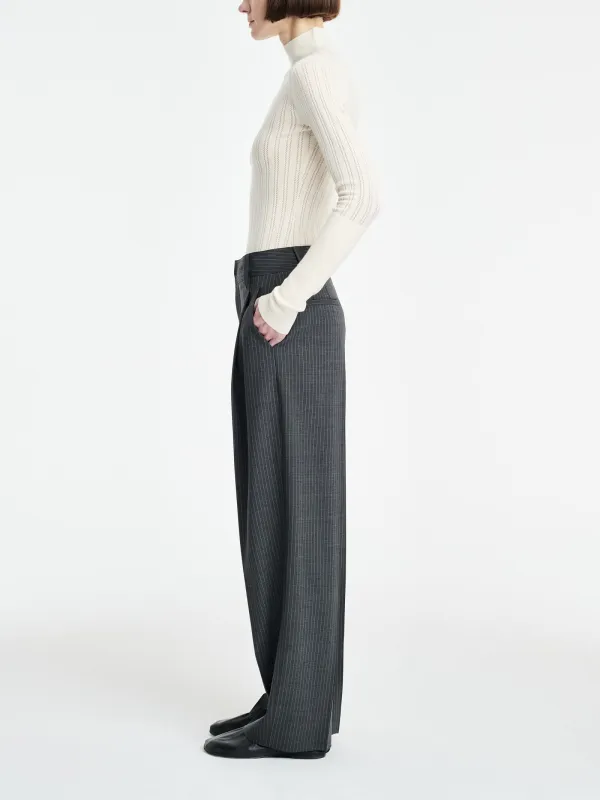 Single Pleat Front Trouser in Charcoal Stripe made by MARIA McMANUS