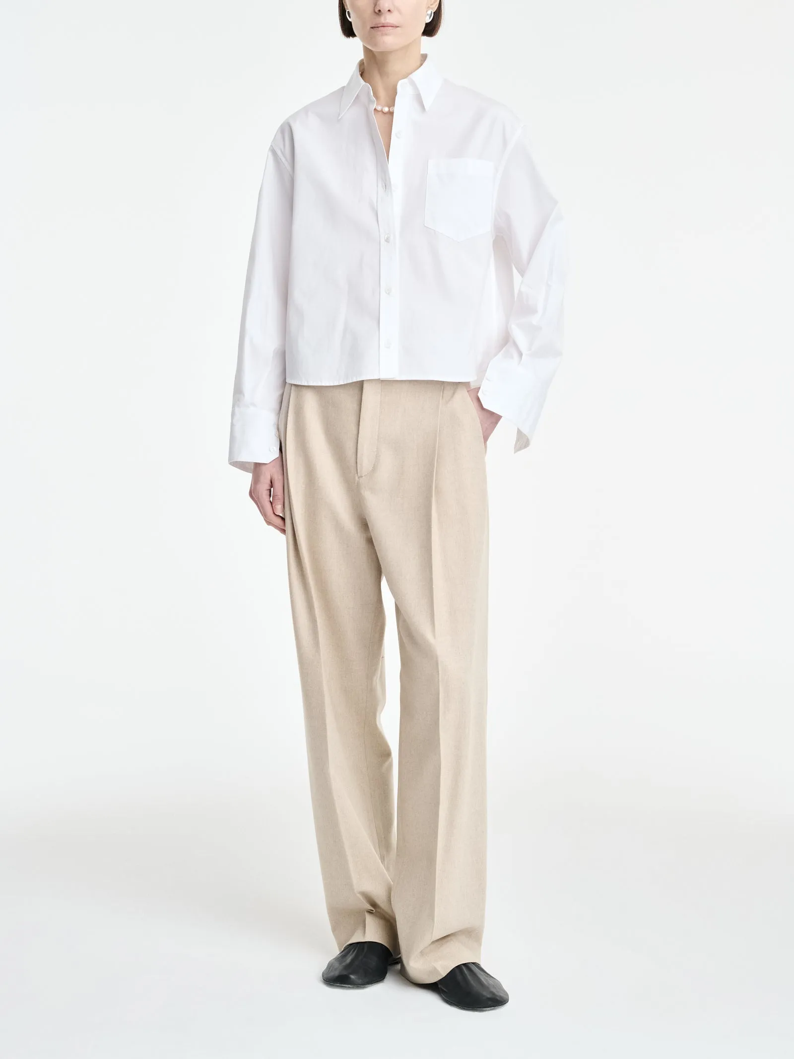 Single Pleat Front Trouser in Oatmeal sold by MARIA McMANUS