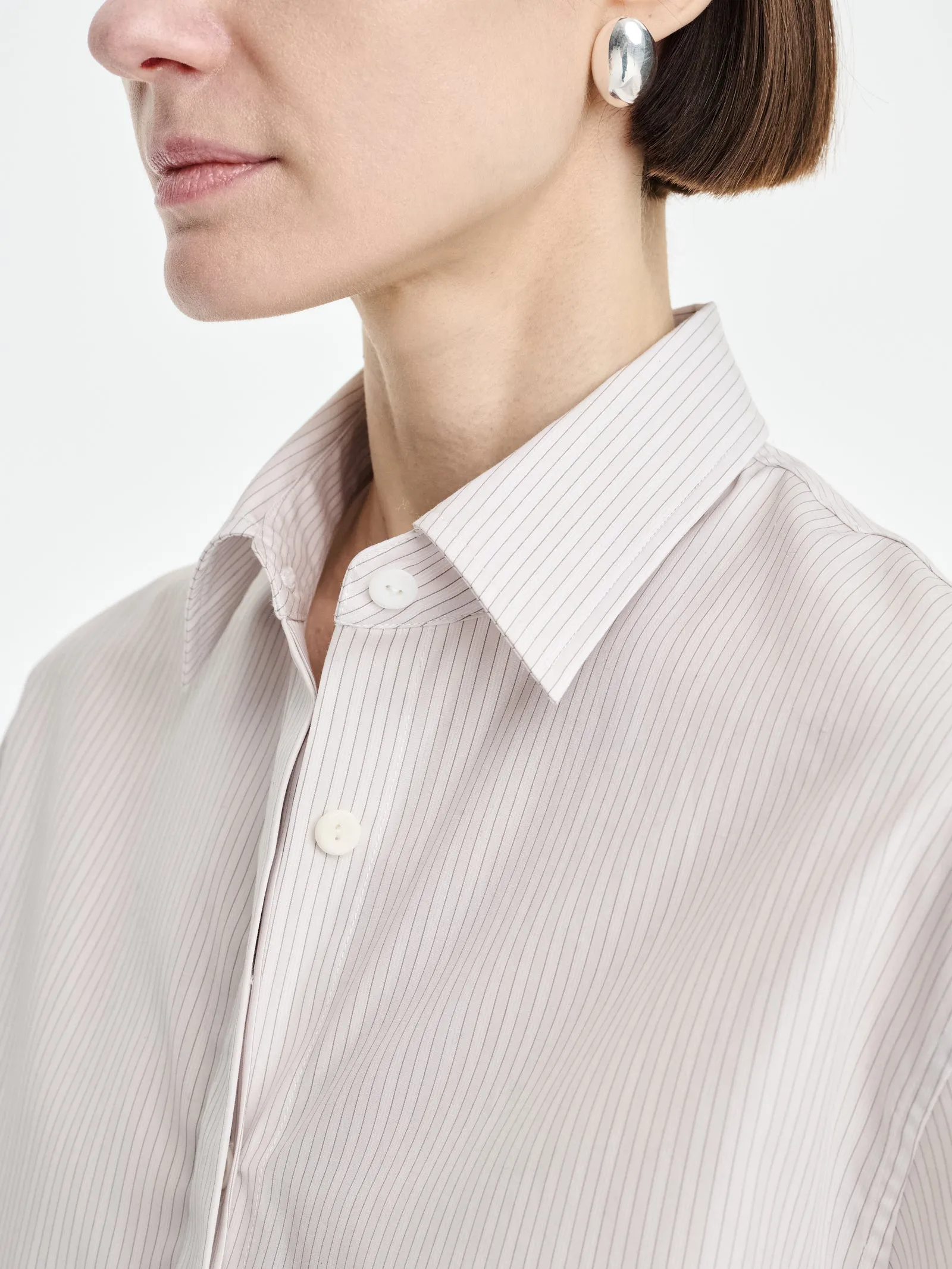 Button Sleeve Crop Shirt in Smoke Stripe sold by MARIA McMANUS product image thumbnail 2