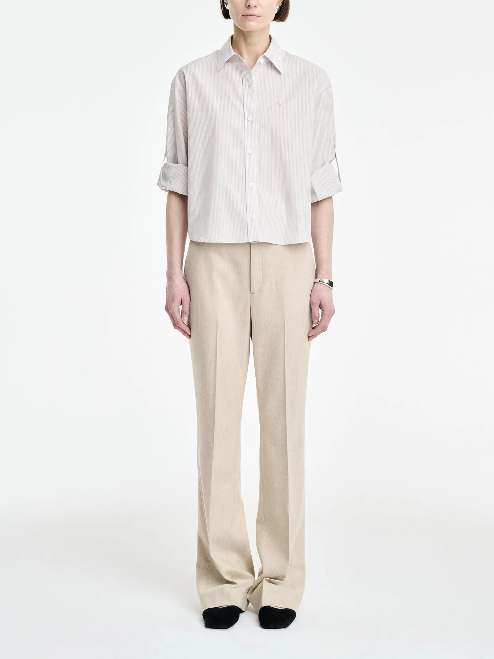 Button Sleeve Crop Shirt in Smoke Stripe sold by MARIA McMANUS product image thumbnail 3