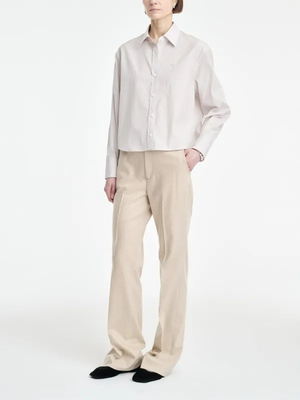 Button Sleeve Crop Shirt in Smoke Stripe made by MARIA McMANUS