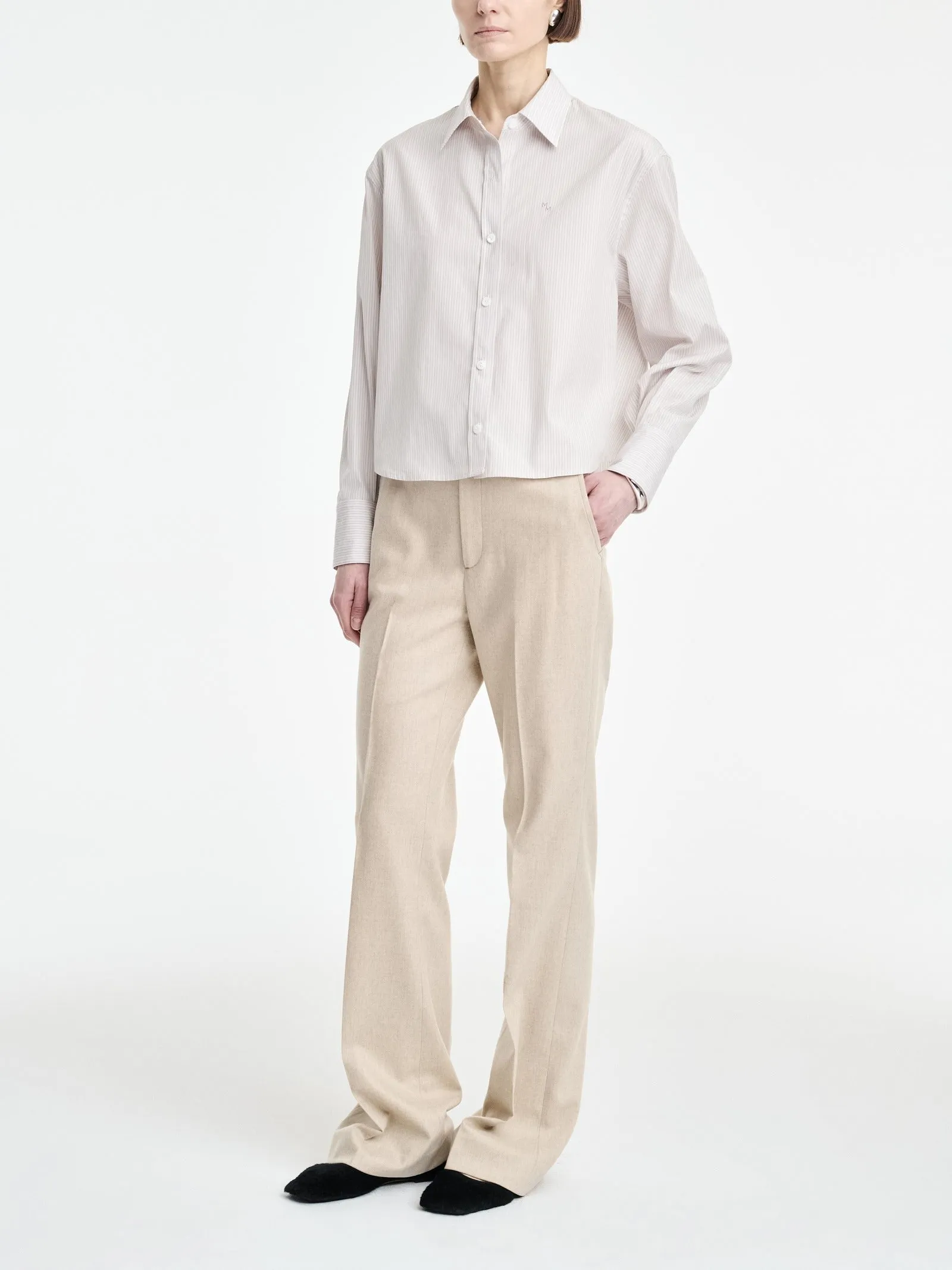 Button Sleeve Crop Shirt in Smoke Stripe sold by MARIA McMANUS