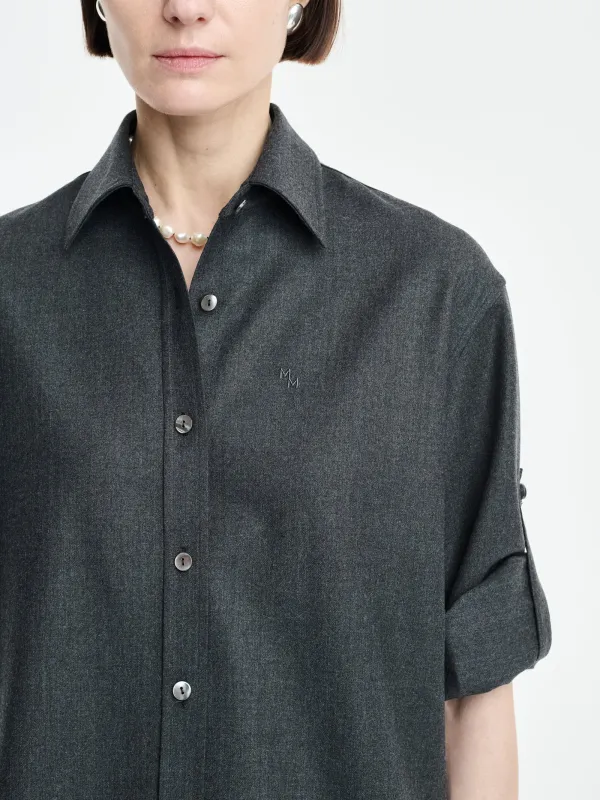 Button Sleeve Crop Shirt in Charcoal made by MARIA McMANUS