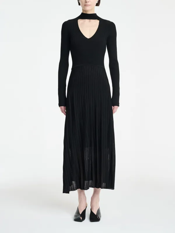 Mock V Pleated Dress in Black made by MARIA McMANUS