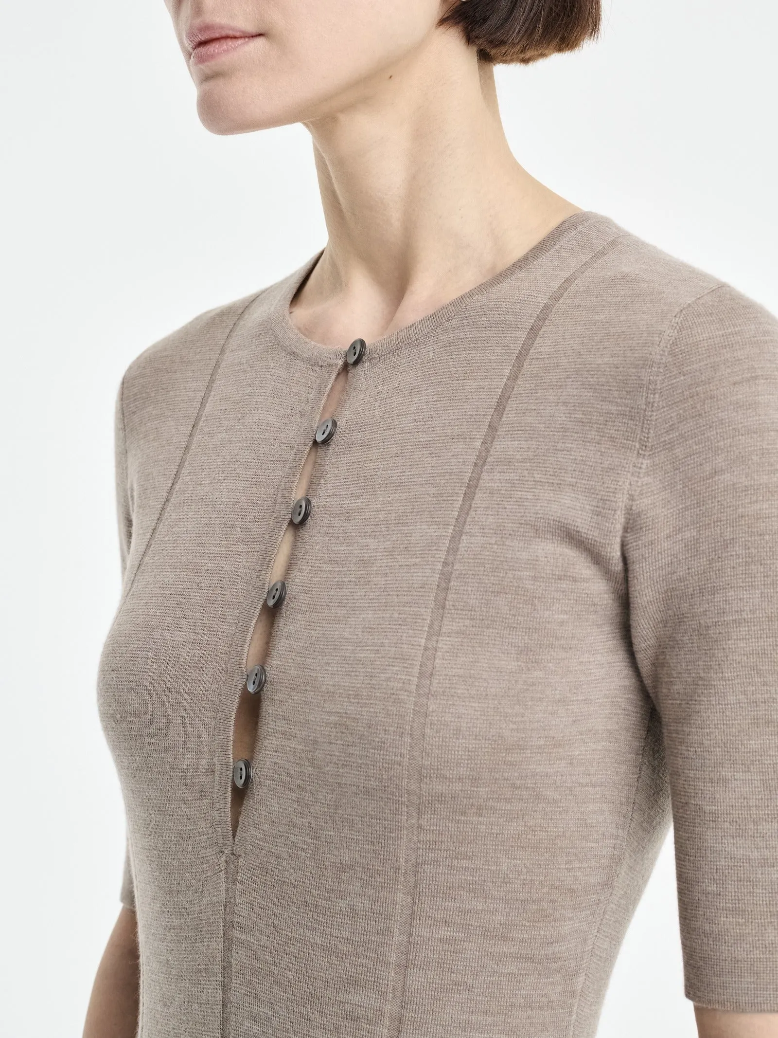 Shell Button Godet Dress in Heather Pebble sold by MARIA McMANUS product image thumbnail 2