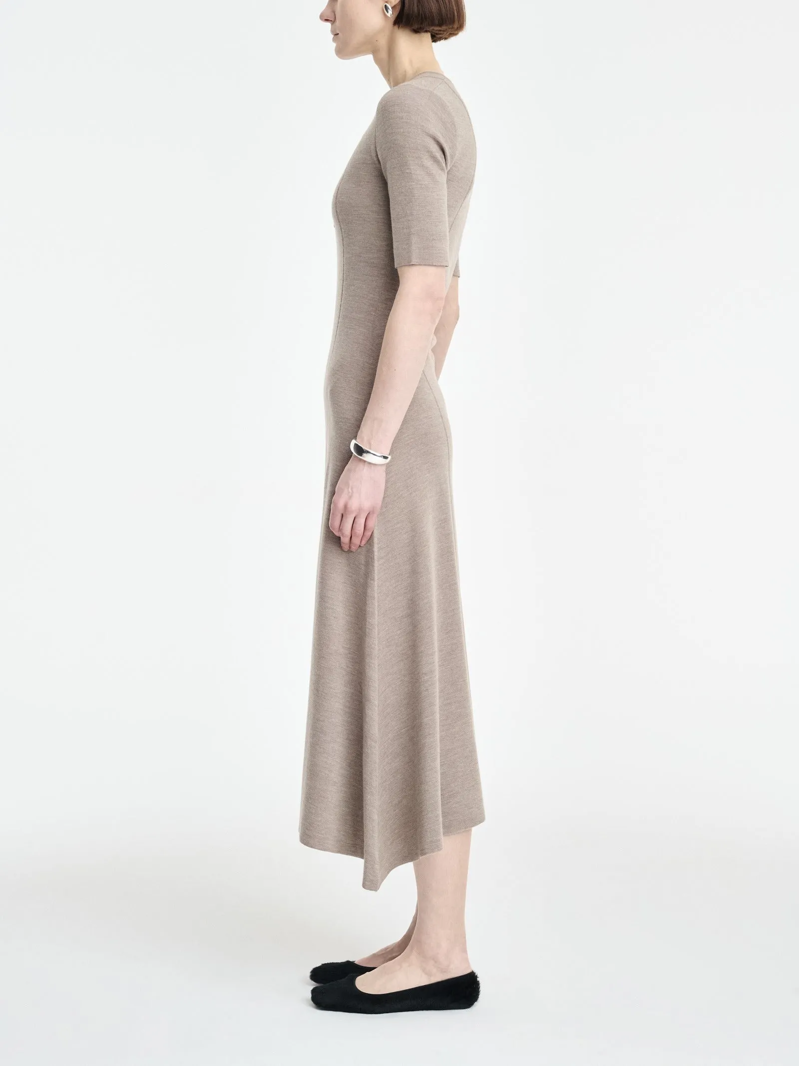 Shell Button Godet Dress in Heather Pebble sold by MARIA McMANUS product image thumbnail 3