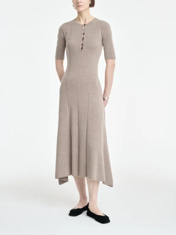 Shell Button Godet Dress in Heather Pebble made by MARIA McMANUS