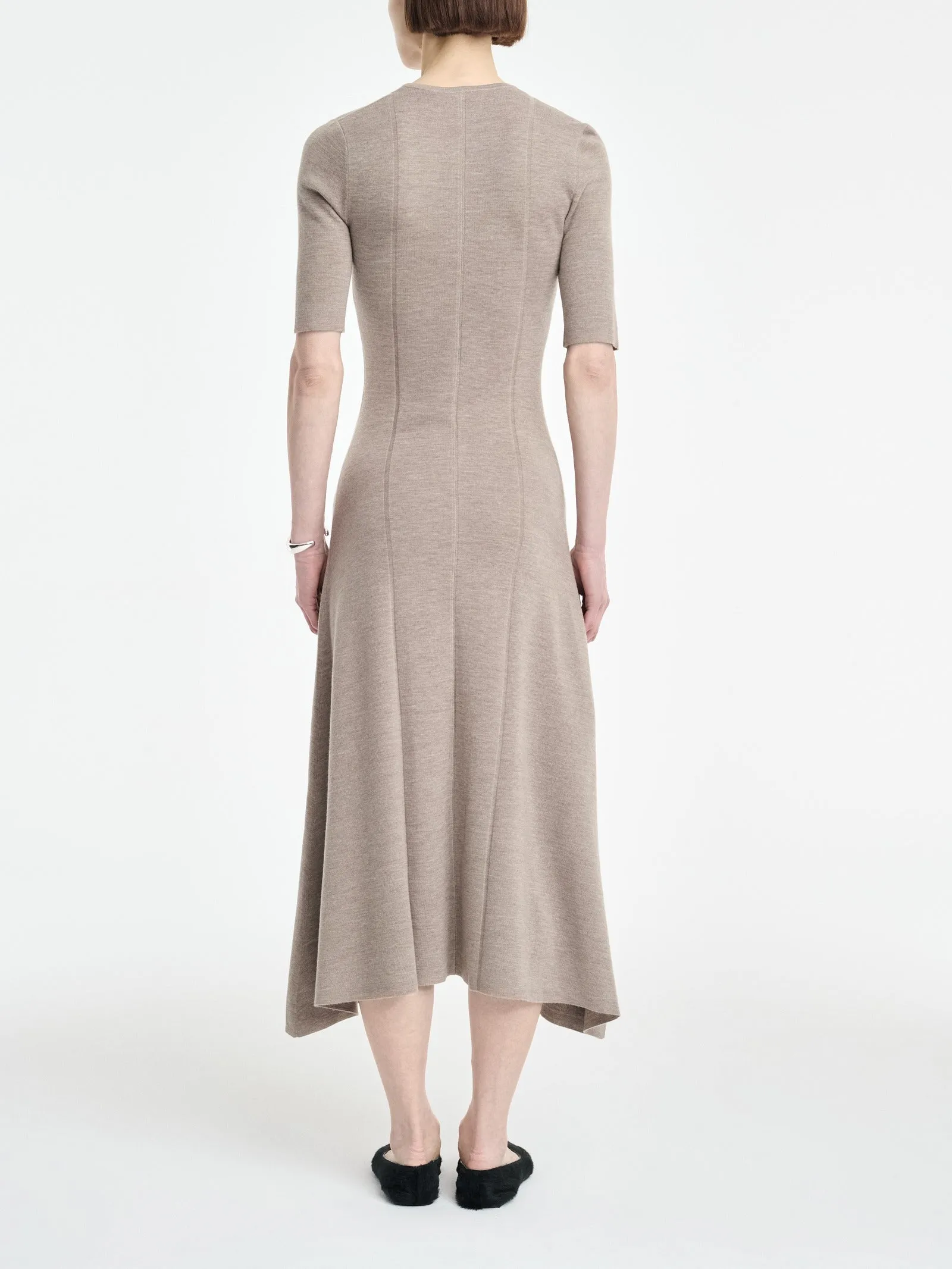 Shell Button Godet Dress in Heather Pebble sold by MARIA McMANUS product image thumbnail 4