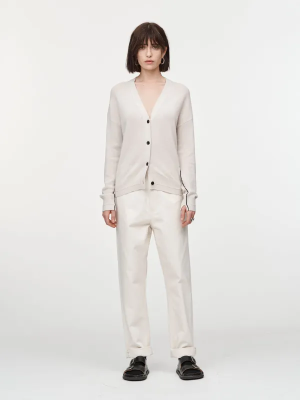 Featherweight Boyfriend Cardigan in Crema & Black sold by MARIA McMANUS