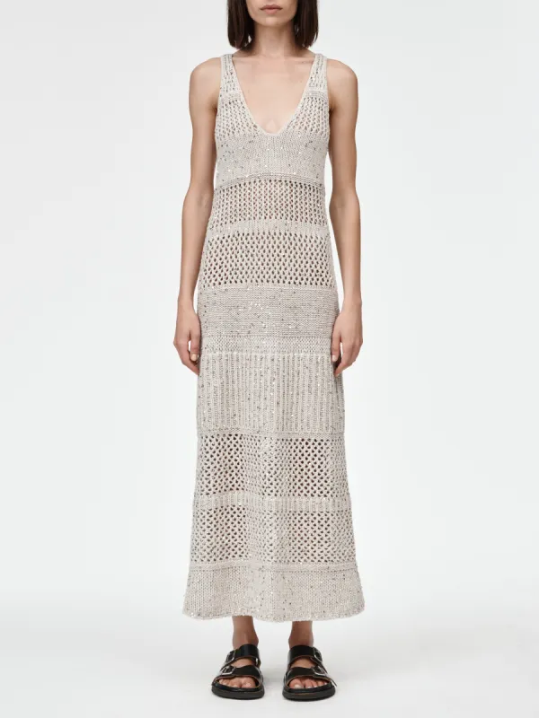 Recycled Sequin Mesh Dress in Crema made by MARIA McMANUS