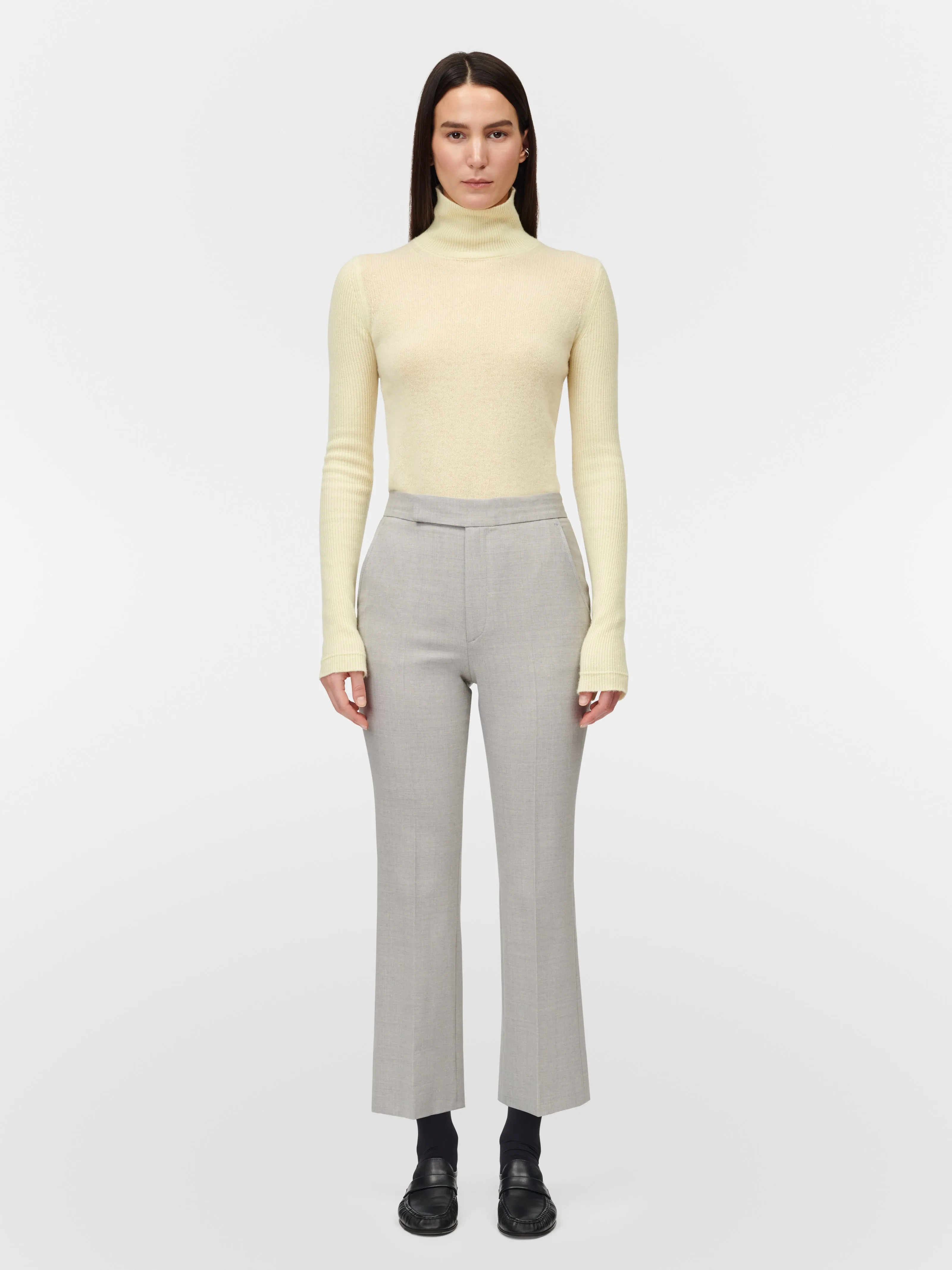 High Waisted Crop Trouser in Pale Grey Melange sold by MARIA McMANUS