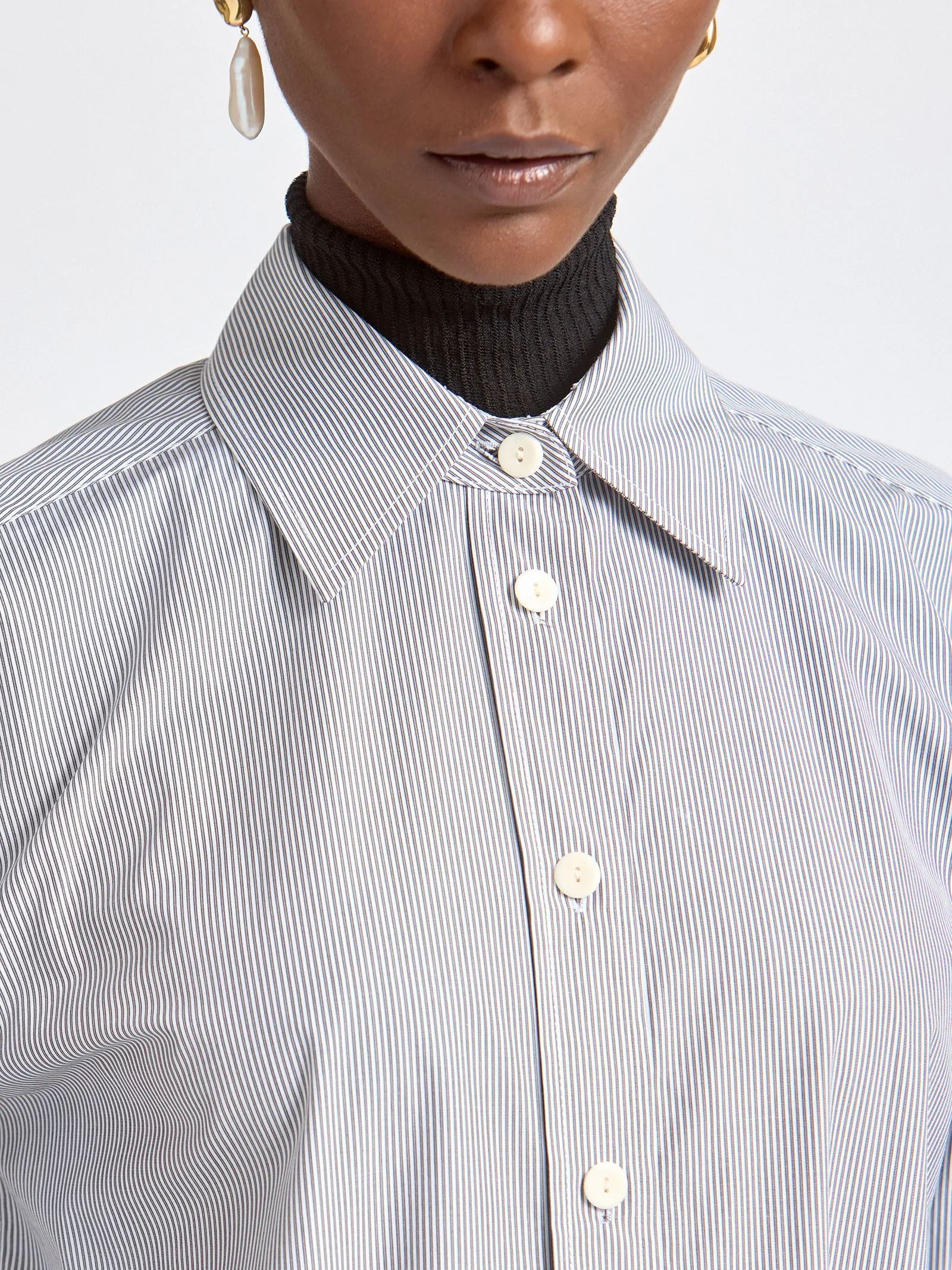 Slim Tunic Shirt in Black & White Ticking Stripe sold by MARIA McMANUS product image thumbnail 5