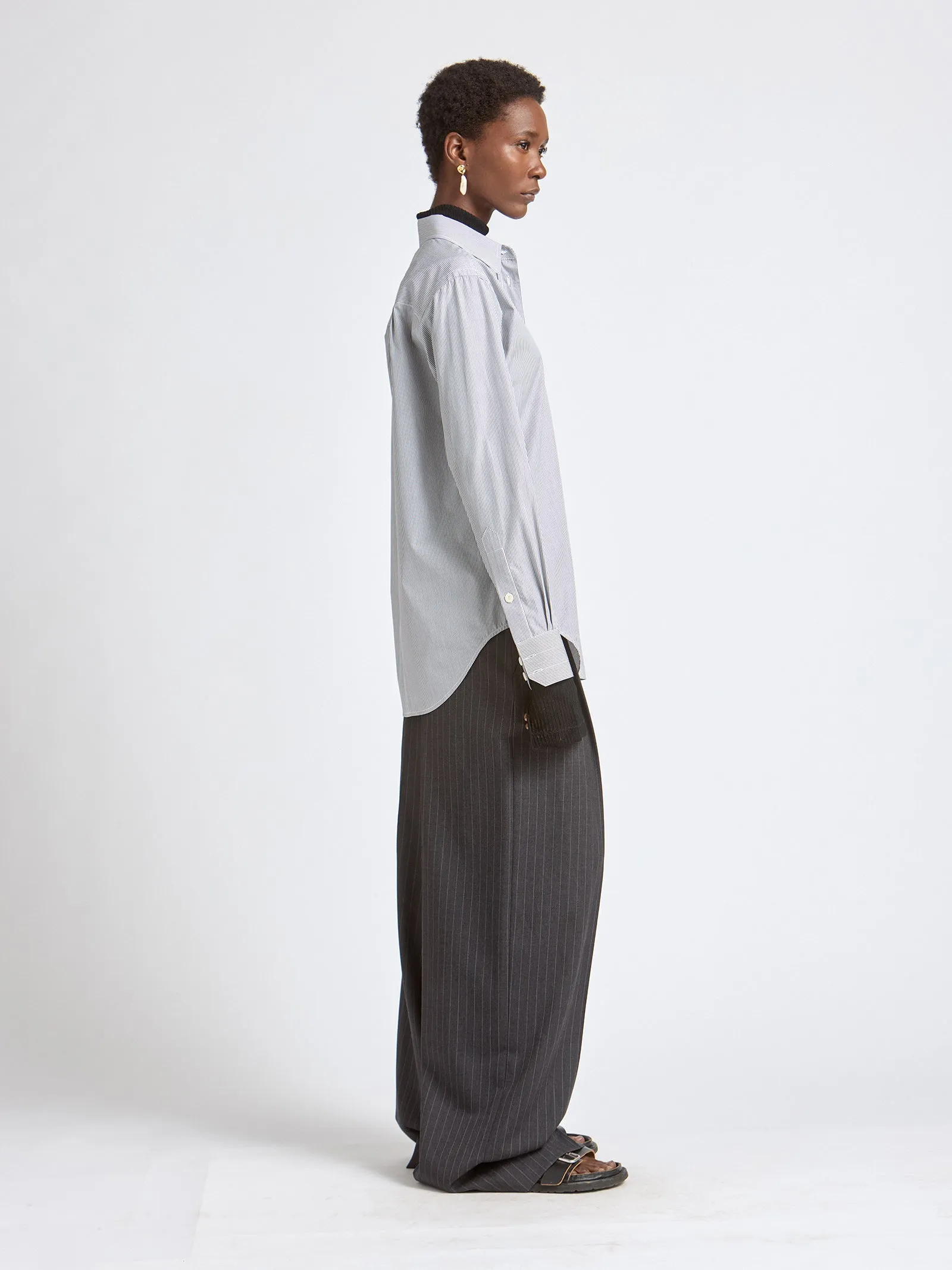 Slim Tunic Shirt in Black & White Ticking Stripe sold by MARIA McMANUS product image thumbnail 2