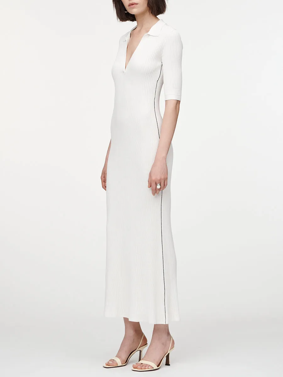 Collar V-Neck Dress in Ivory with a Black Link Line sold by MARIA McMANUS product image thumbnail 2