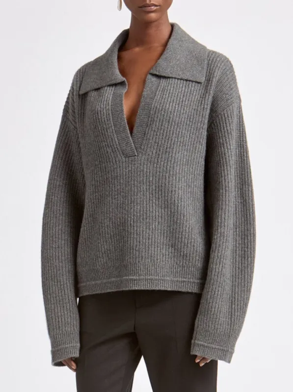 Split Sleeve Collar Sweater in Charcoal made by MARIA McMANUS