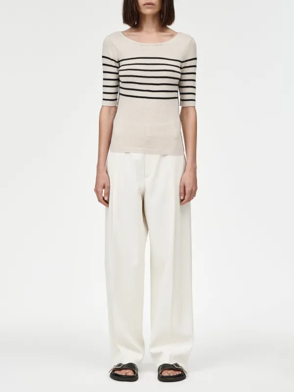 Scoop Back Top in Crema with Black Stripe made by MARIA McMANUS