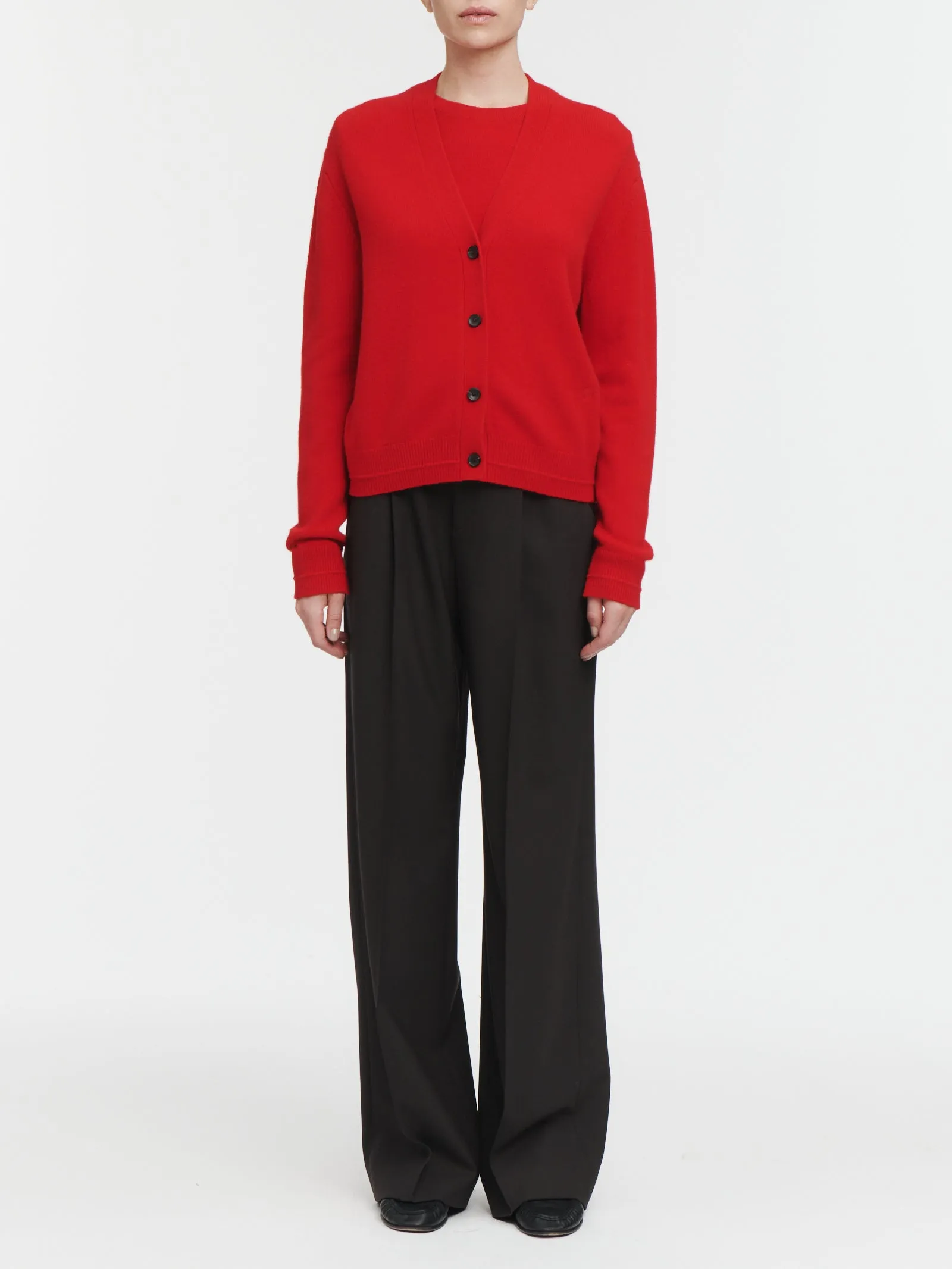 Classic V Cardigan in Red Lacquer sold by MARIA McMANUS
