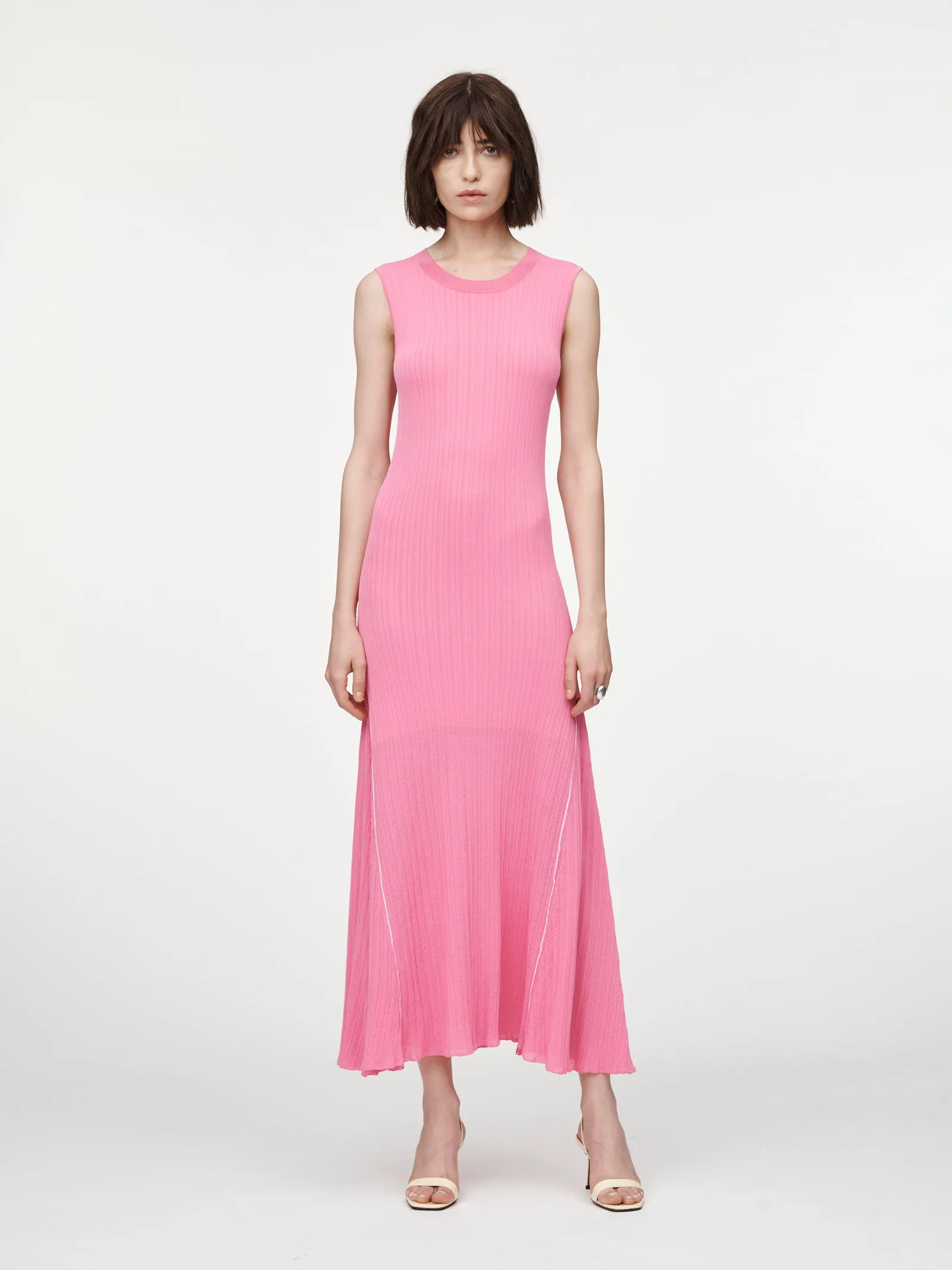 Crepe Ribbed Godet Dress in Bubblegum sold by MARIA McMANUS