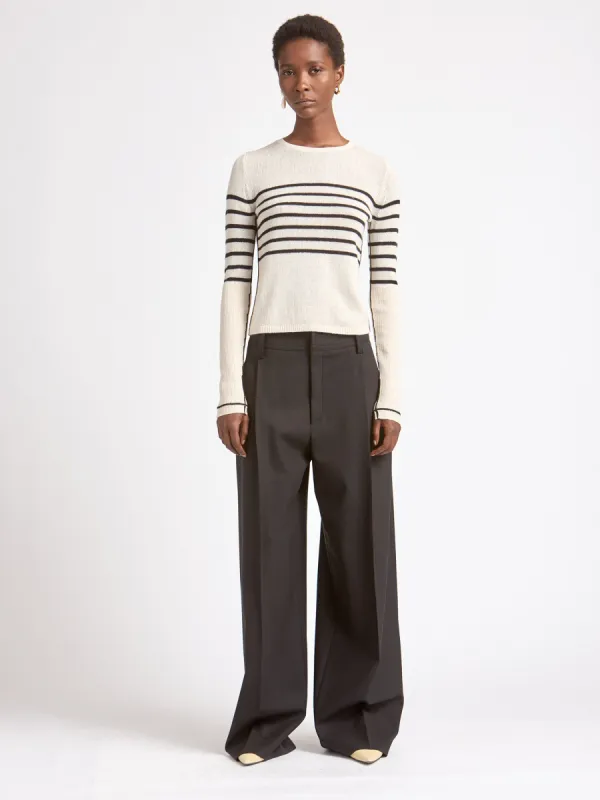 Feather Weight Crew in Crema with Black Stripe sold by MARIA McMANUS