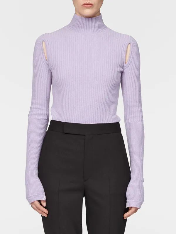 Ribbed Turtleneck in Lilac sold by MARIA McMANUS