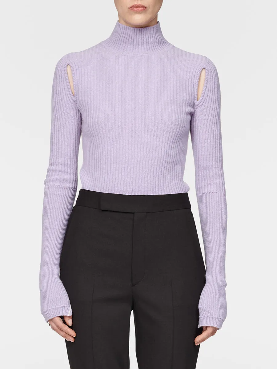 Ribbed Turtleneck in Lilac sold by MARIA McMANUS