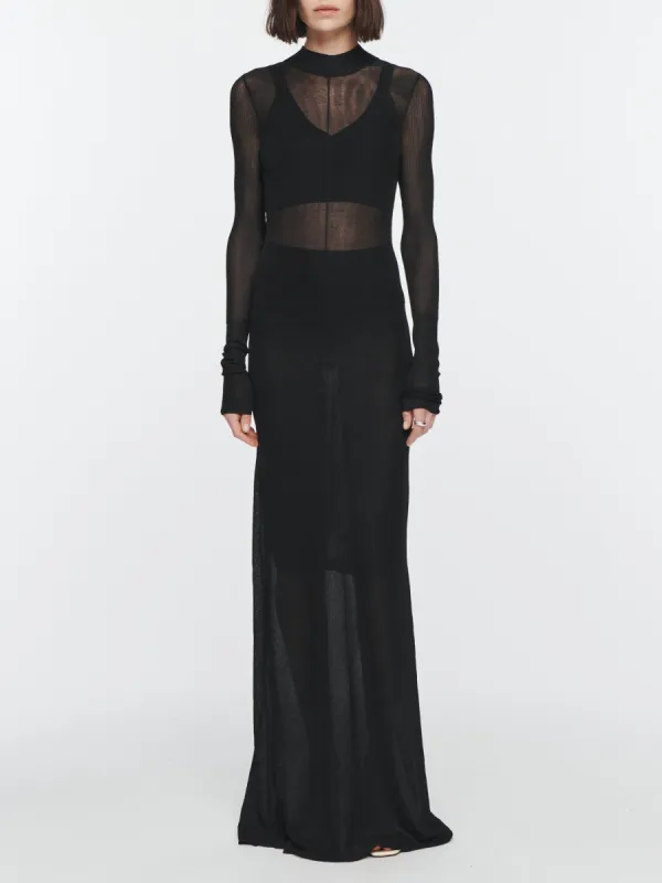 Sheer Mock Neck Dress in Black made by MARIA McMANUS