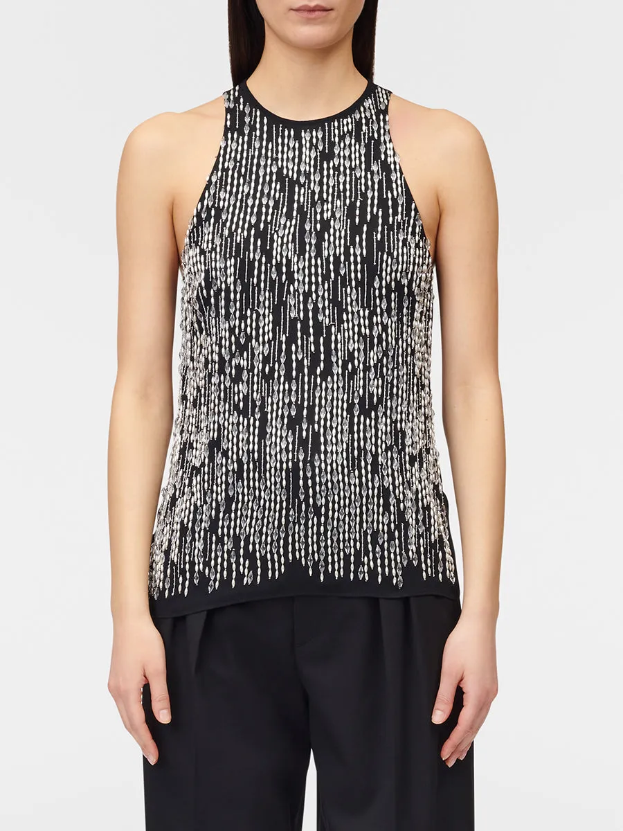 Hand Beaded Racer Top in Black sold by MARIA McMANUS