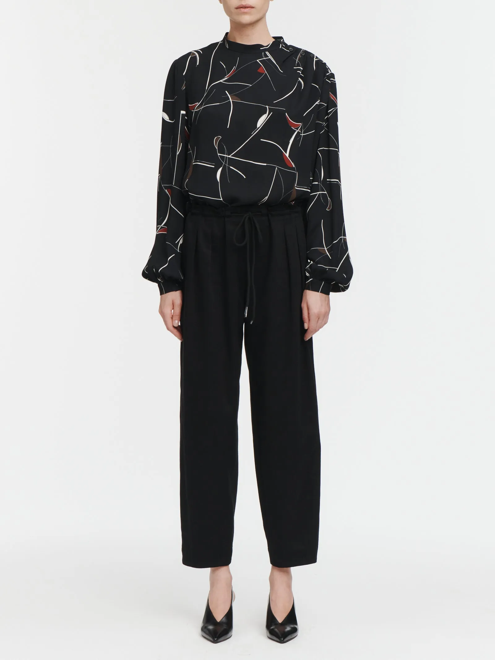 Barrel Leg Drawstring Trouser in Black sold by MARIA McMANUS