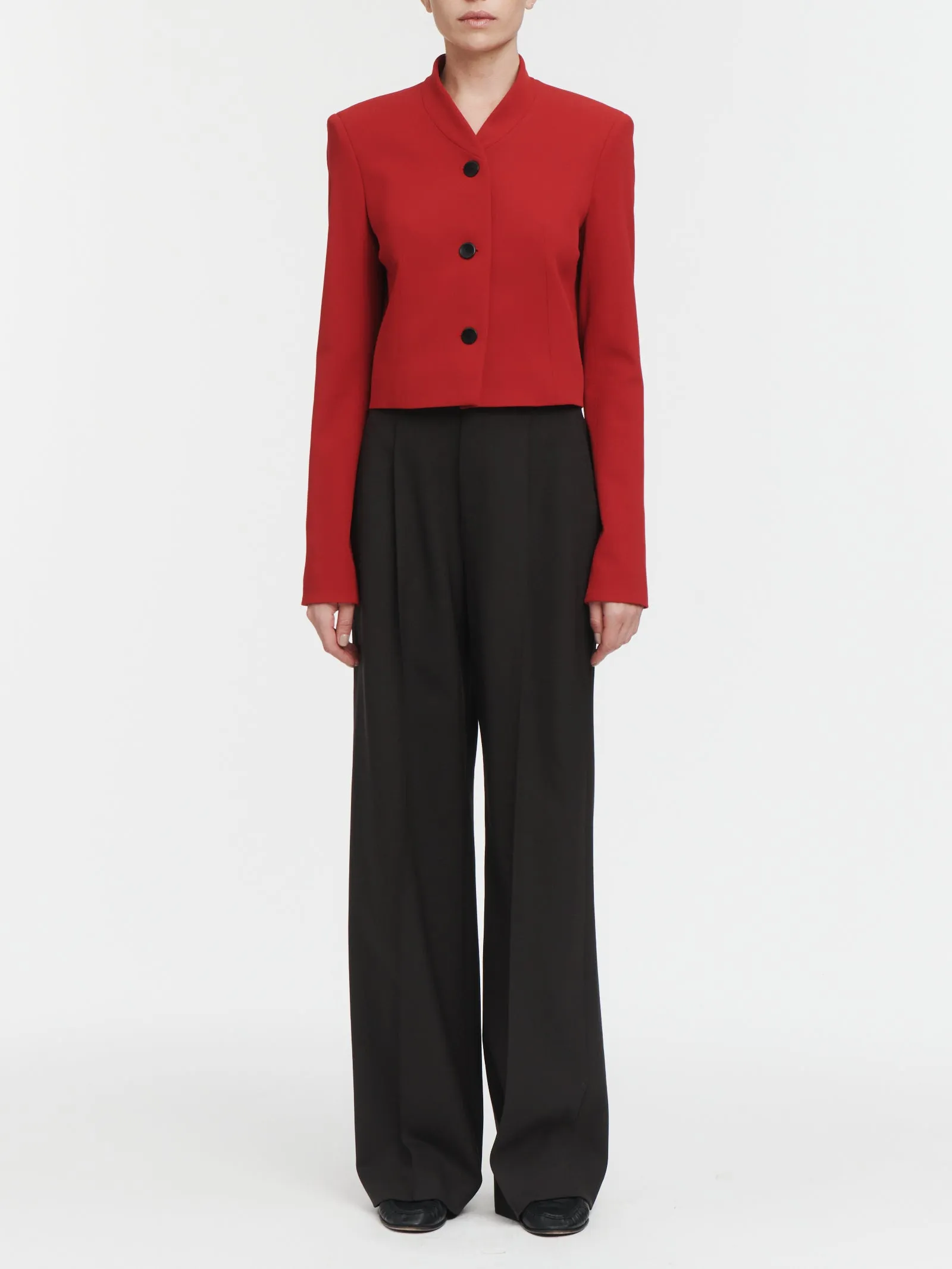 3 Button Cropped Blazer in Hunting Red sold by MARIA McMANUS