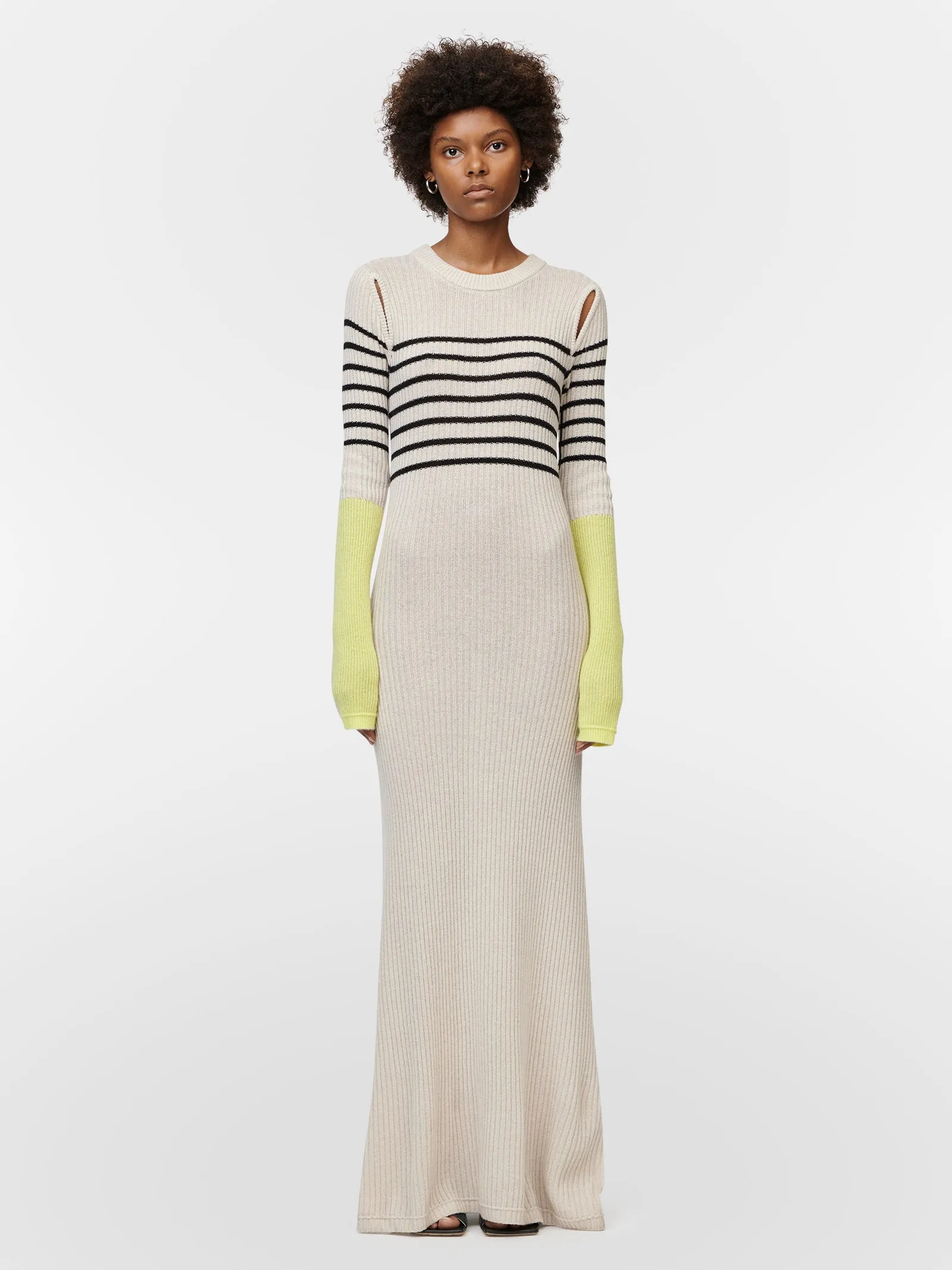 Tear Drop Rib Dress in Crema w/ Black Stripe sold by MARIA McMANUS