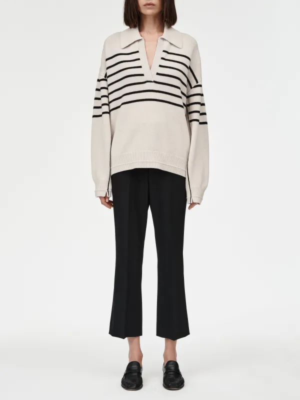 Jersey Collar Sweater in Black & Crema Stripe made by MARIA McMANUS