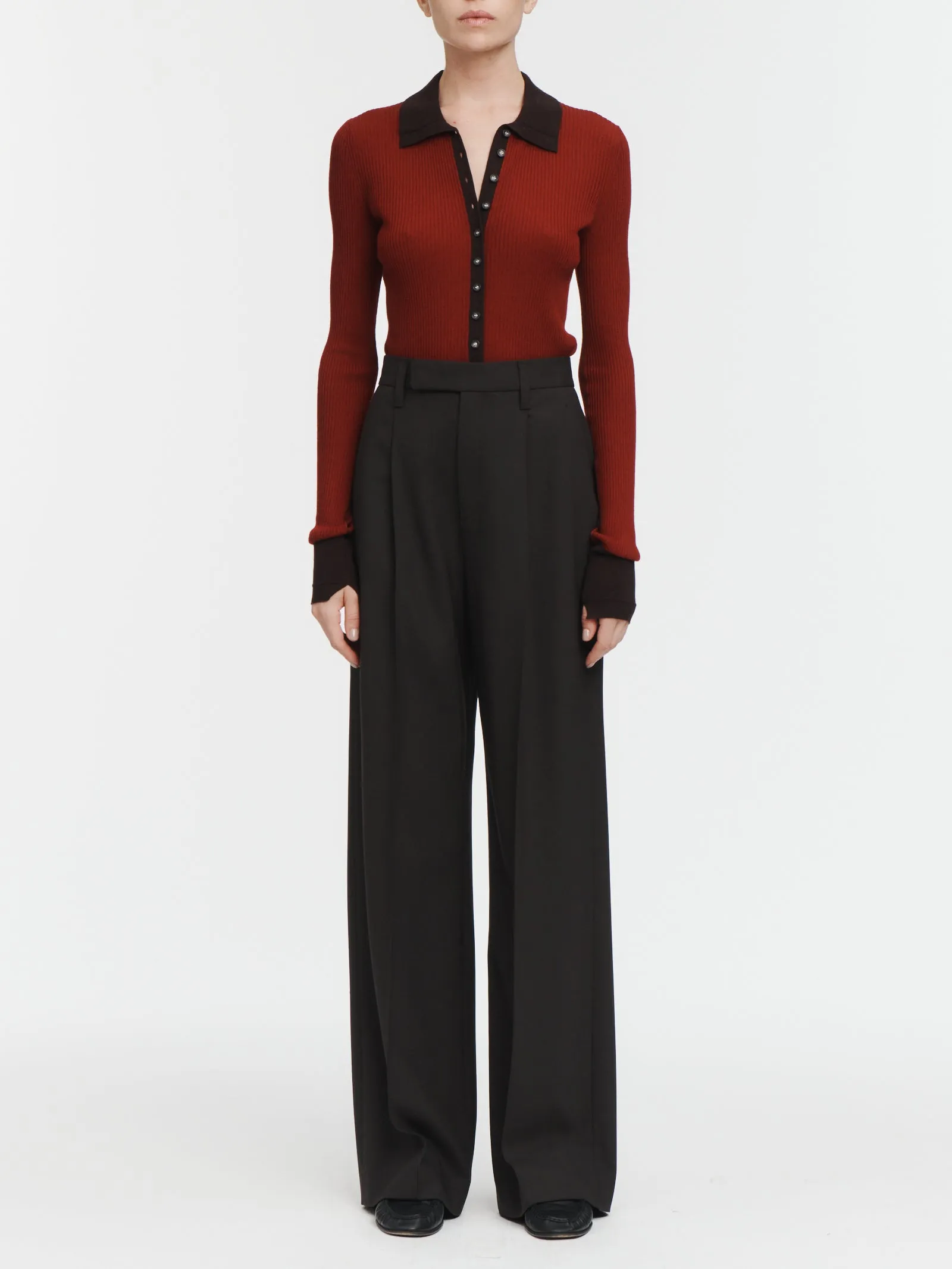 Tiny Button Polo in Cabernet sold by MARIA McMANUS