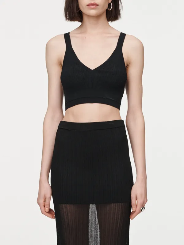 Ribbed Crop Bralette in Black made by MARIA McMANUS