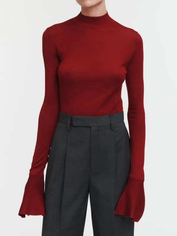 Corset Bell Sleeve Top in Cabernet sold by MARIA McMANUS