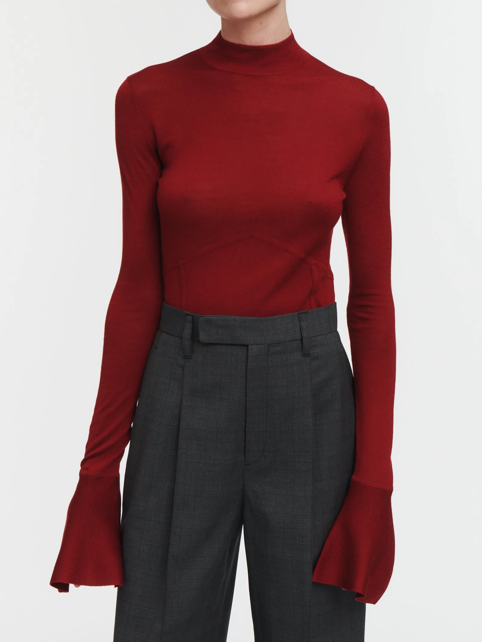 Corset Bell Sleeve Top in Cabernet sold by MARIA McMANUS