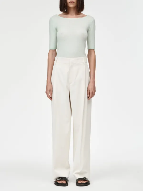 Mid Rise Single Pleat Front Trouser in Ivory sold by MARIA McMANUS