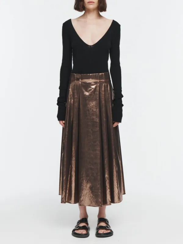 Pleat Front Full Skirt in Bronze made by MARIA McMANUS