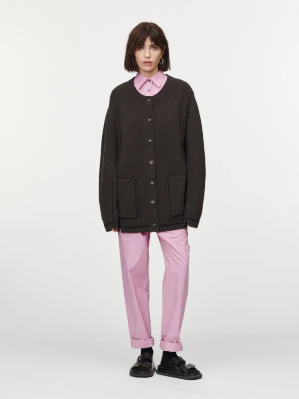 Oversized Crew Cardigan in Chocolate & Black sold by MARIA McMANUS