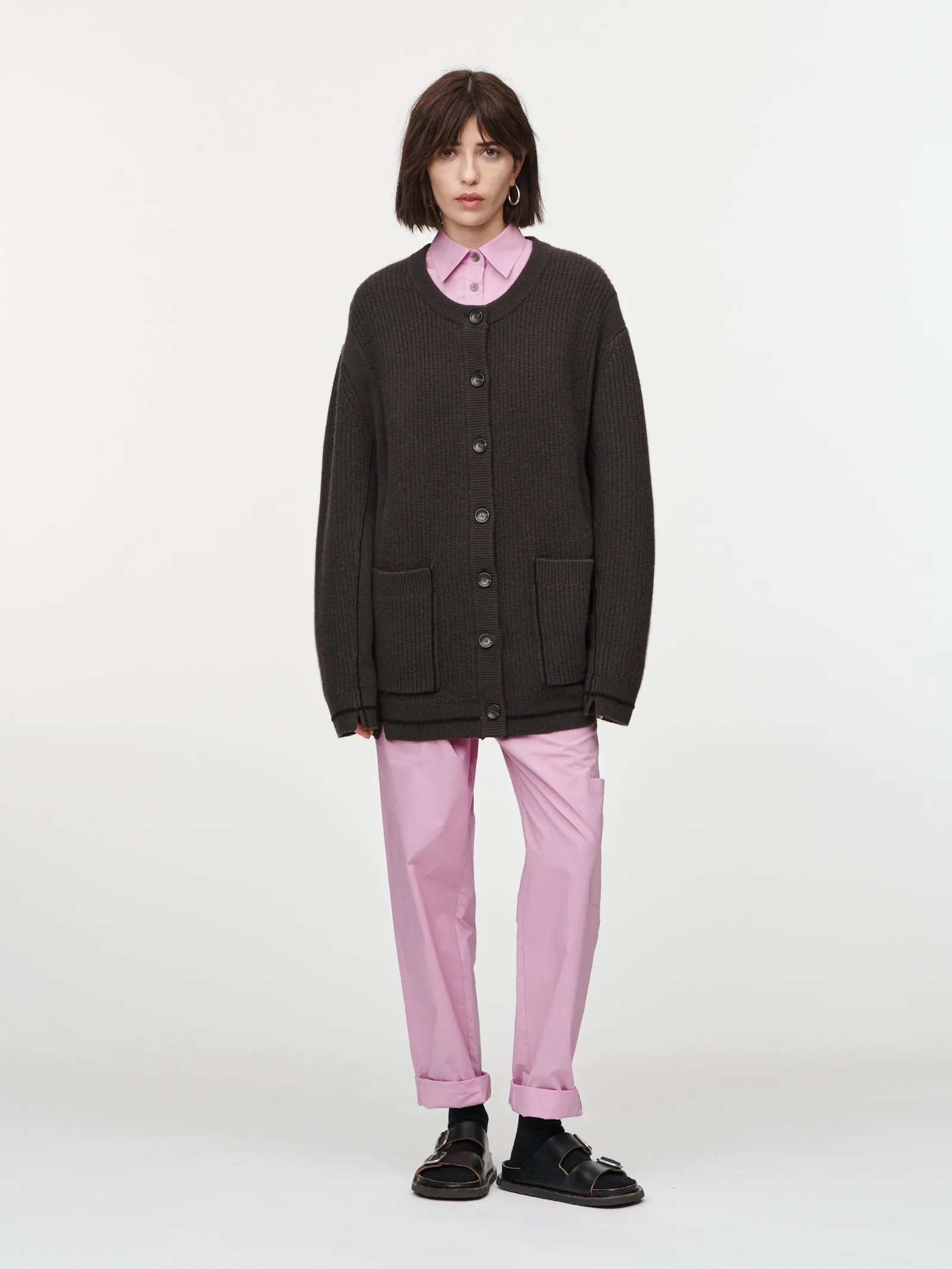 Oversized Crew Cardigan in Chocolate & Black sold by MARIA McMANUS