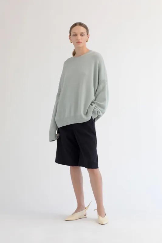 Recycled Cashmere Cotton Oversized Crew in Seafoam Green made by MARIA McMANUS