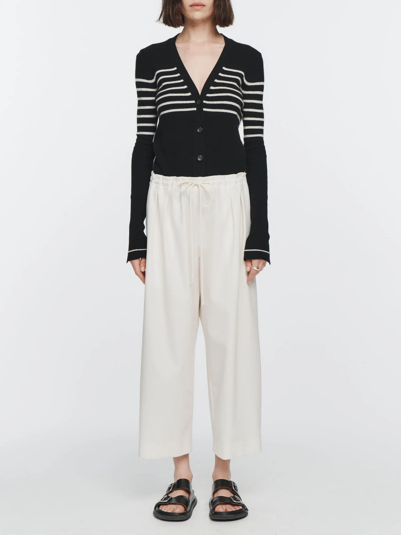 Drawstring Pleat Front Pant in Ivory sold by MARIA McMANUS