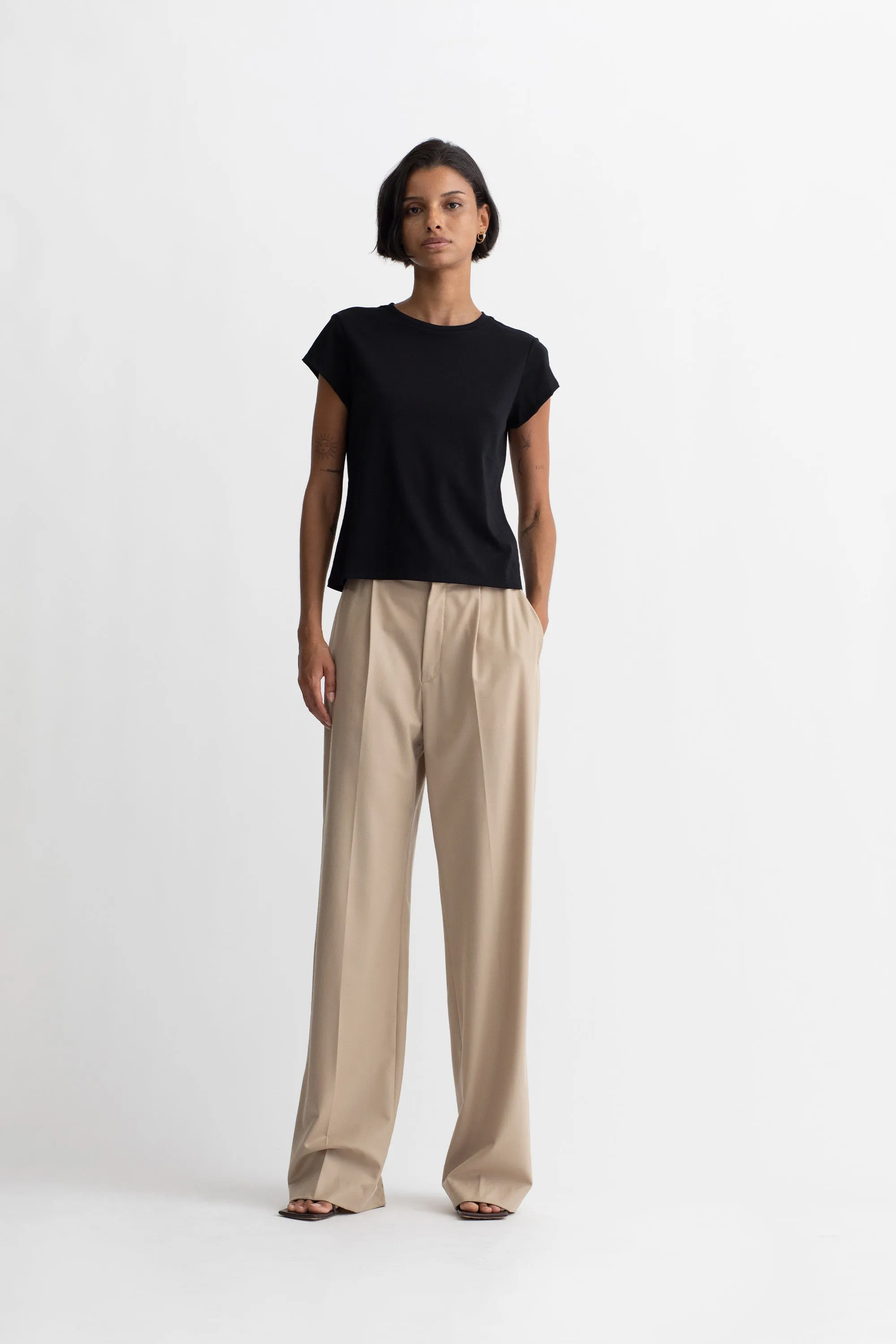 Organic Cotton Cap Sleeve T-Shirt in Black sold by MARIA McMANUS