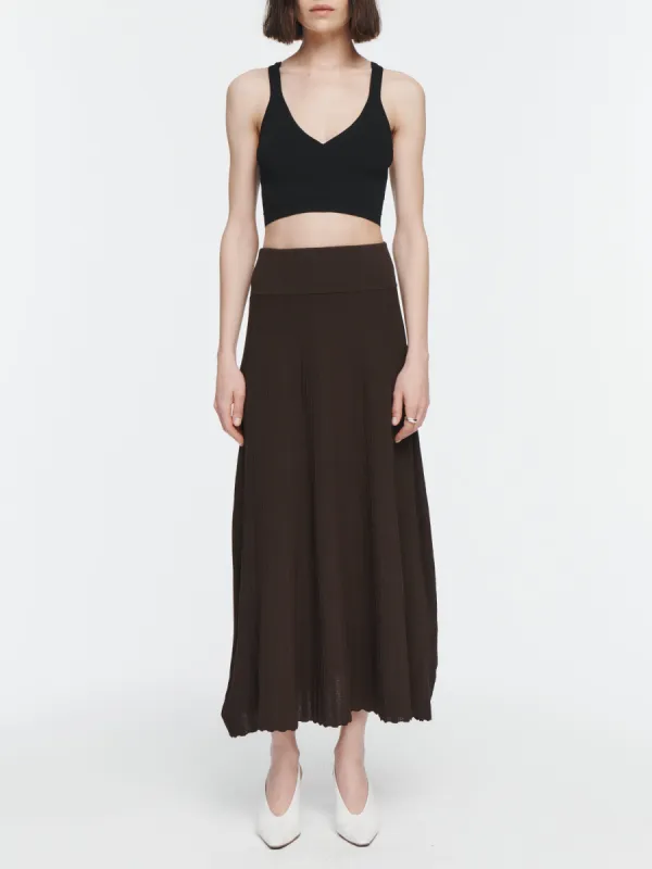 Pleated Mesh Skirt in Brown sold by MARIA McMANUS