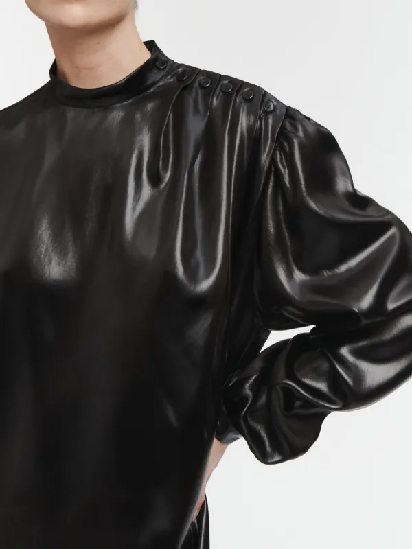 Pleated Blouson Dress in Black made by MARIA McMANUS
